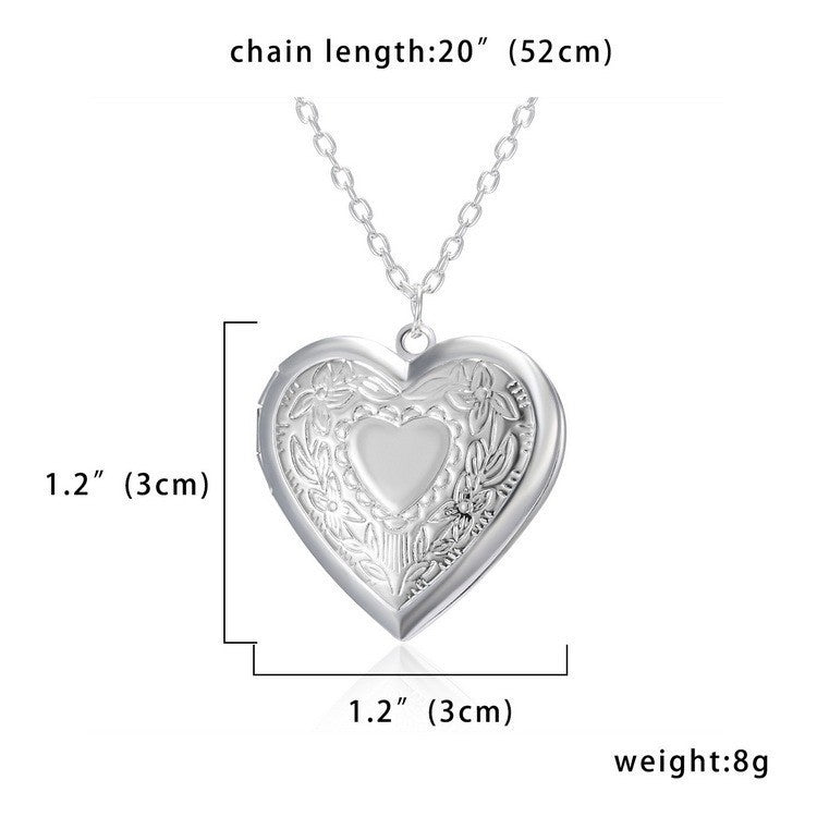 Wholesale Hot Selling Ilov Carved Heart Can Be Opened Photo Frame Photo Box Pendant Necklace